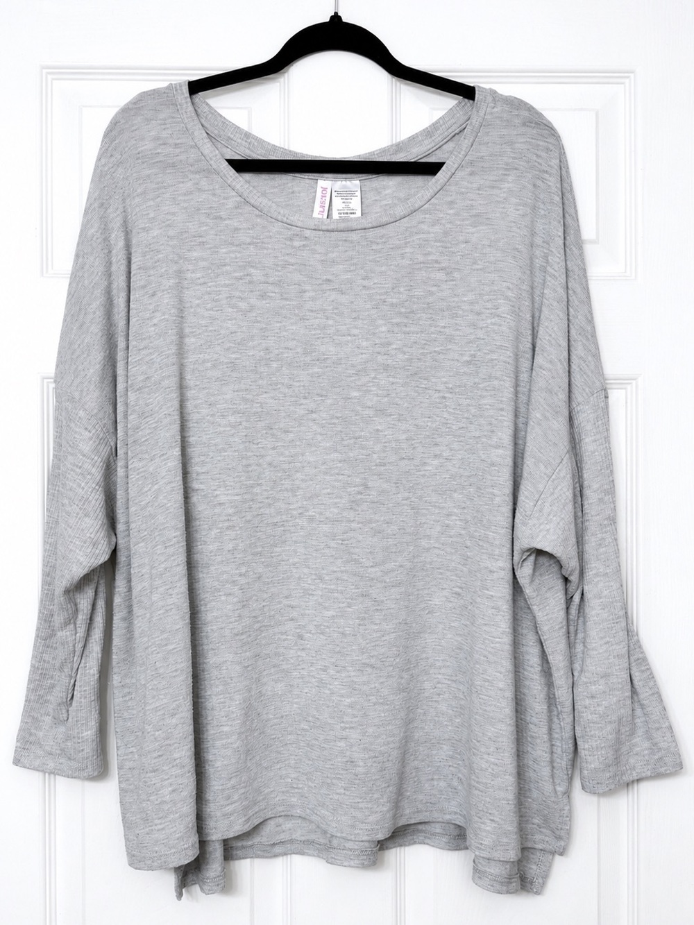 Women’s 3X 22W-24W Heather Gray Relaxed 3/4 Ribbed Sleeve Top